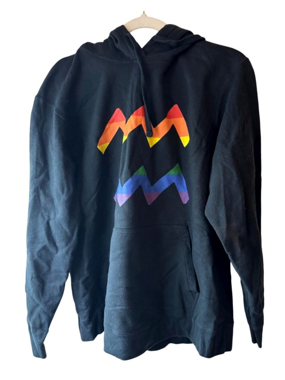 Aquarius Port & Company Black Hoodie Rainbow Graphic long sleeve Algodon blend